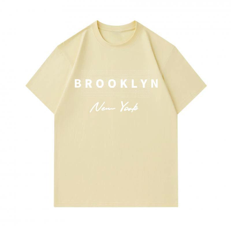 Men's 100% Cotton Crew Neck Short Sleeve T-Shirt, Casual Brooklyn New York Letter Print Soft Breathable Lightweight Summer Daily Wear Top for Street S
