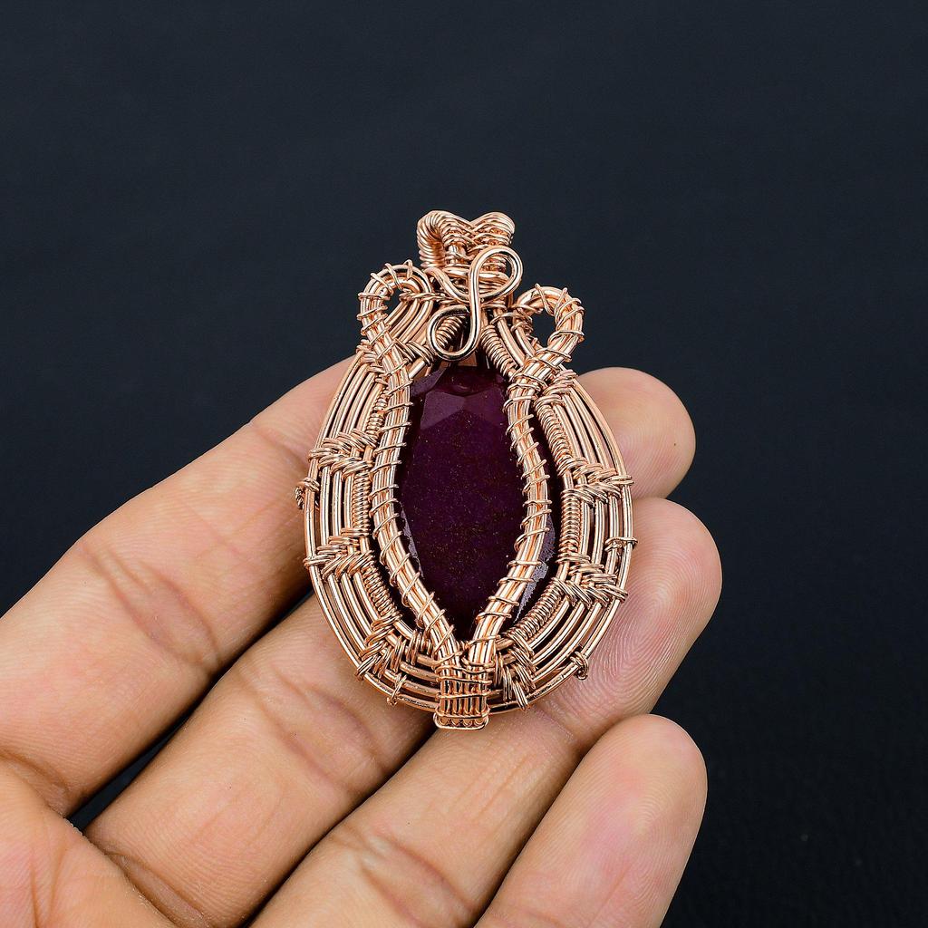 Ruby Pendant Gemstone Jewelry, 999 Copper Wire Wrapped Handmade Pendant, Latest Design Jewelry