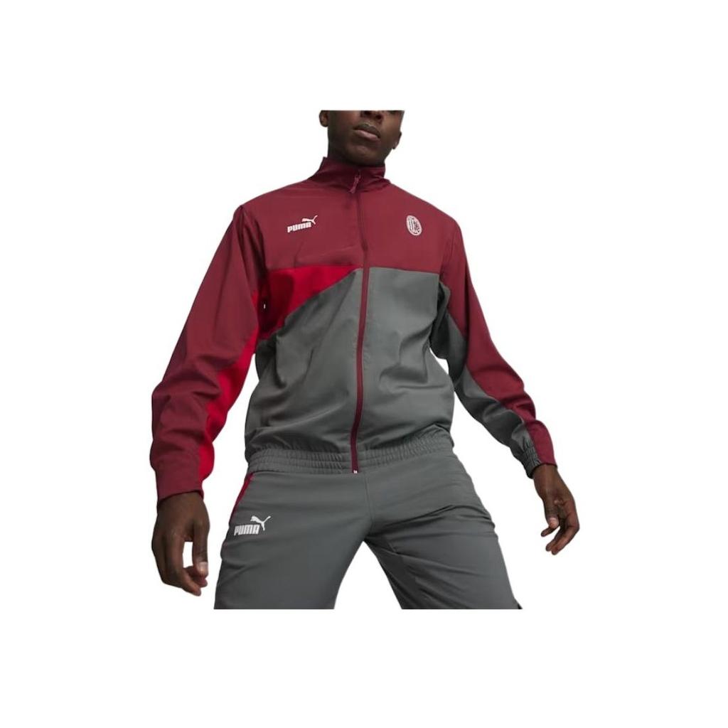 Puma X AC Milan Collaboration Logo Print Color Block Stand Collar Jacket Men Jacket Dark-Gray 777100-01