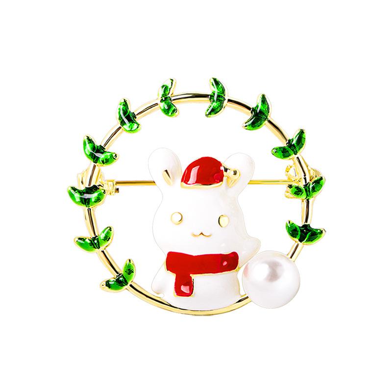 Female Fashion Pearl Cute Rabbit Flower Brooches For Women Luxury Yellow Gold Color Alloy Enamel Animal Brooch Safety Pins