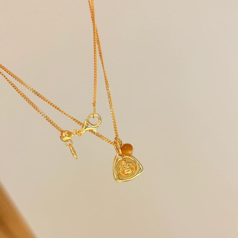 Retro High-End Luster Small Triangle Maitreya Buddha Necklace Fashion Light Luxury New In Stacked Collar Chain Party Jewelry