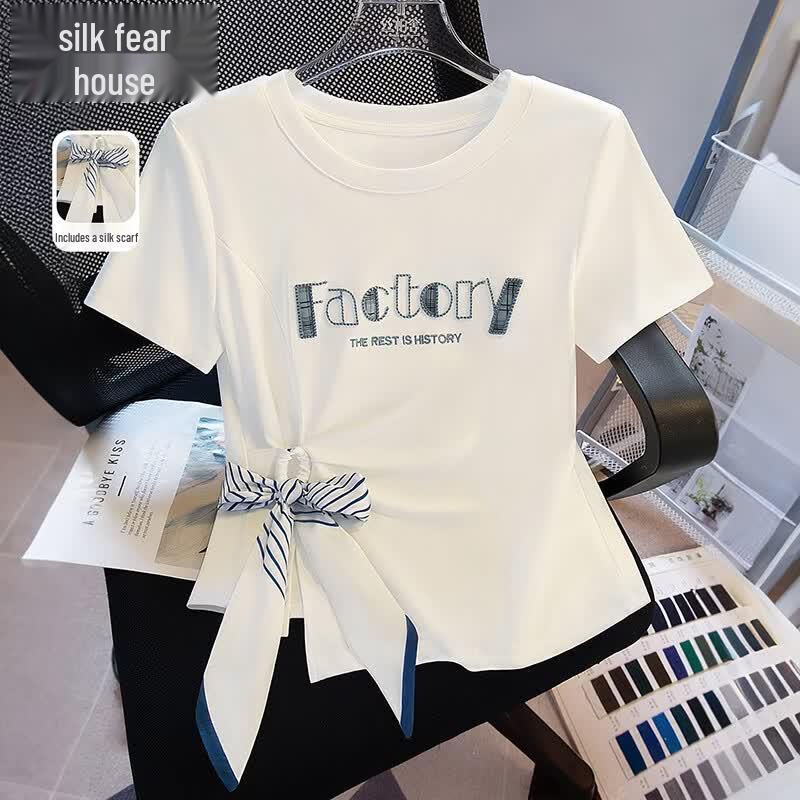 Women s Letter Embroidery Short Sleeve T-Shirt L