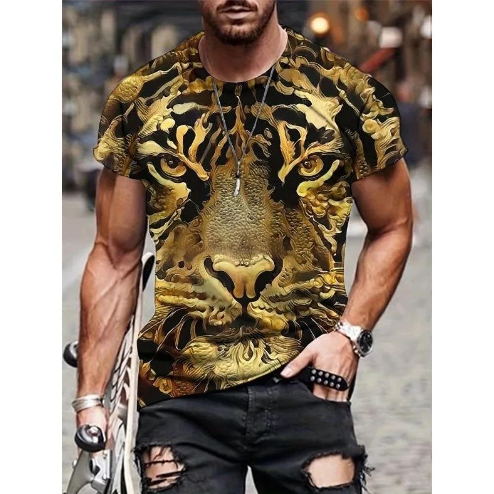 Summer Loose Breathable Oversized Sports Versatile Round Neck Short Sleeved T-shirt Men's Casual Fashion Animal 3D Printed T-shirt