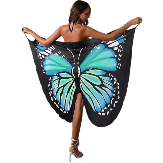 Abito da Spiaggia da Donna Versatile Gonna Avvolgente Traspirante Ali di Farfalla Spalline Sottili Modello ad Ali Copricostume