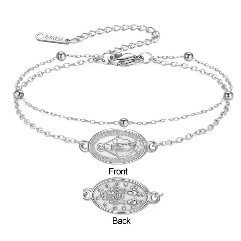 1Pcs Stainless Steel Cross Women'S Red Bracelet Holy Mother Mary Pendant Bracelet Rouge Gold Color Jewelry Religious Gifts