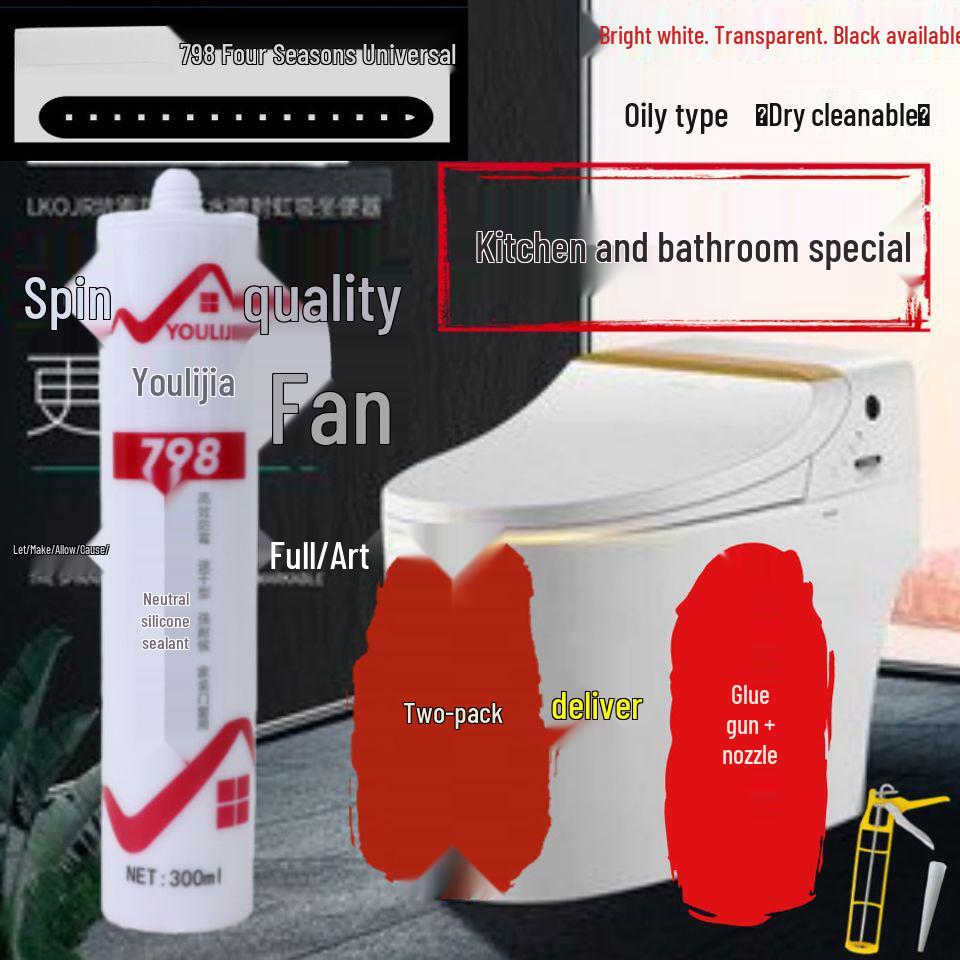 Eco-Friendly Quick-Dry Anti-Mildew Silicone Sealant for Glass, Transparent & Waterproof for Kitchen, Bathroom, Toilet, Door, and Window Applications