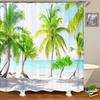 Beach Shower Curtain Waterproof Home Decoration Curtain 3D Palm Tree Seaside Beach Landscape Printed With Hooks Bathroom Curtain