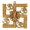 Lord Ganesha On Om Swastik Metal Golden Wall Hanging