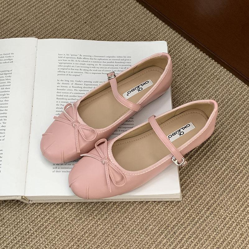 Fashion Pink Fashion Buckle Strap Women Mary Flats Shoes Female Butterfly-Knot Footwear Round Toe Ladies Flats Shallow Shoes Lady