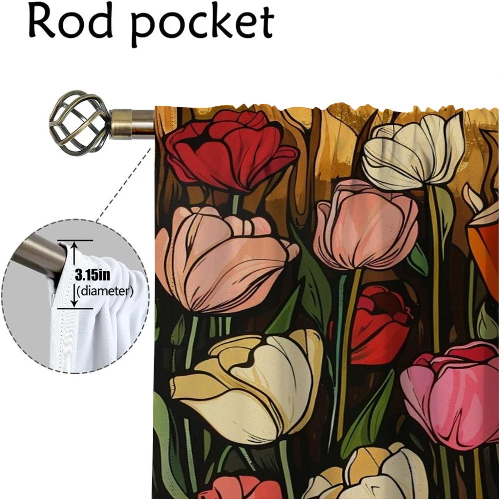 Roses and Pink Tulips Curtains for Living Room Curtain Tulle for Bedroom Shades Home Interior Curtains 2 Pieces Partition Camera