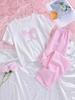 2 Pieces Girls Short Sets, Bow Graphic T-Shirt & Pink Gingham Wide Leg Pants Set for Kids Size 8-12 Years