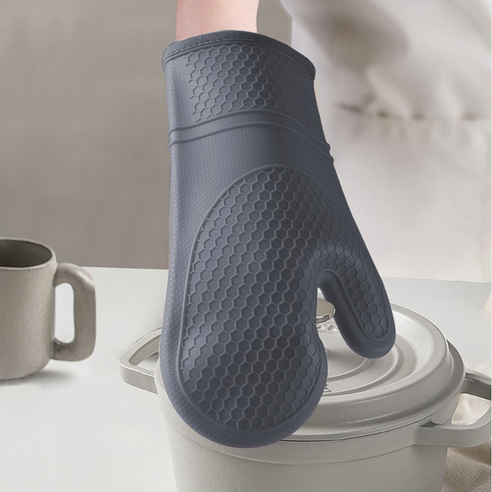 Heat Resistant Silicone Oven Mitts Set with Soft Cotton Lining, Long Flexible Thick Silicone Oven Gloves, Kitchen Mitt