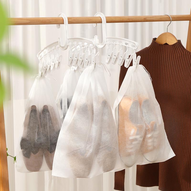 White Non-Woven Dustproof Shoe Bag with Drawstring Closure for Wash and Dry, Anti-Yellowing Shoe Storage.