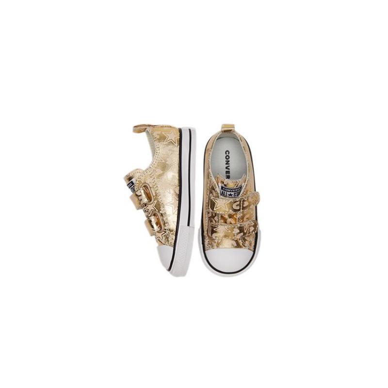Converse All Star 2V Toddler Low Walking Shoes All-over Star Print Wear-resistant Gold 772477C
