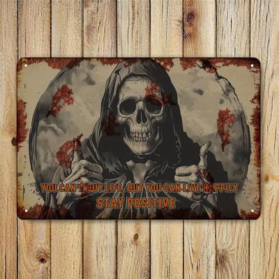 Vintage Skull Wall Art Print Poster  You Cant Buy Life Funny Retro Metal Sign In Unframed Wall Decor for Home Coffee Bar