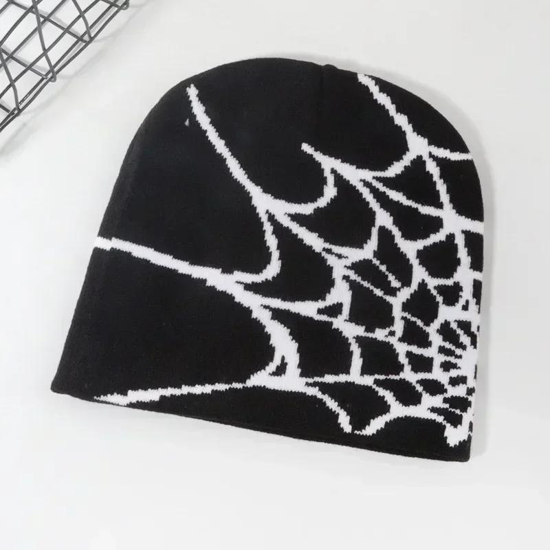 Strick Spinne Netz Design Mütze Skullies Beanies für Männer Frauen Pullover Mützen Y2k Goth Warme Beanie Mützen Neue Hip-hop Street Mütze