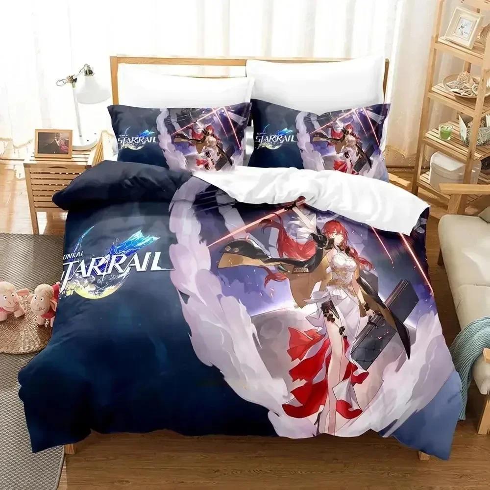 Anime Honkai Star Rail Bedding Set Duvet Cover Bed Set Quilt Cover Pillowcase Comforter King Queen Size Boys Adult Bedding Set