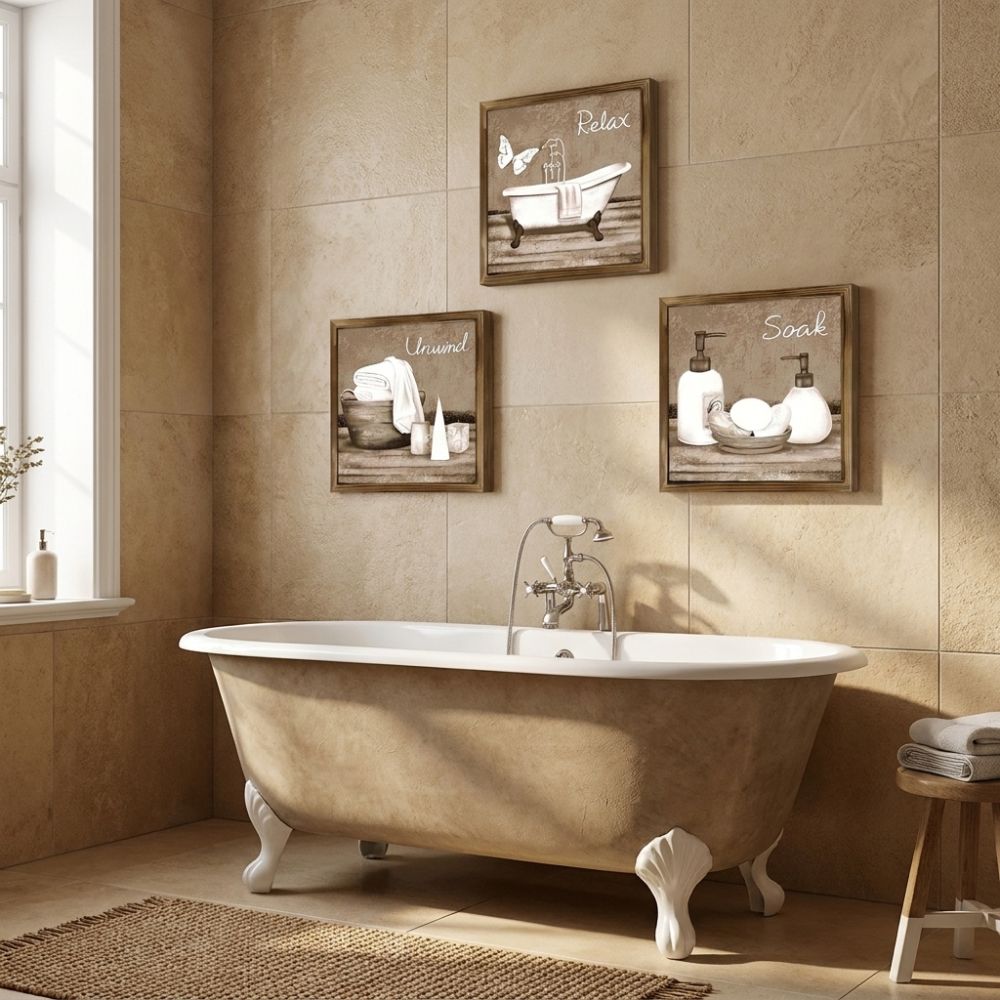 3Pcs 2 Flat Tub Spa Scene Wall Wood Signs Vintage Relax Soak Unwind Wall Art Hotel Guest