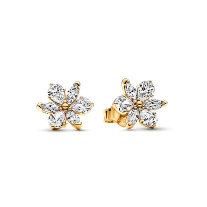 Pandora Sparkling flower specimens gold-plated copper-silver alloy synthetic cubic zirconia earrings women s gold 262633C01 серебряный