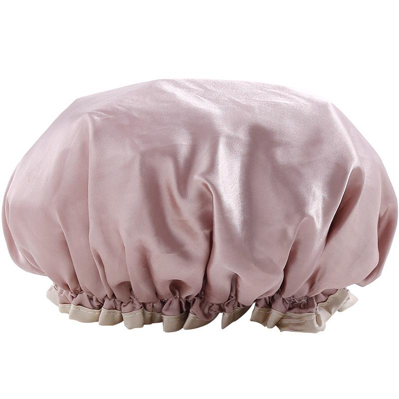 Solid Color Double Layer Waterproof Shower Cap for Women