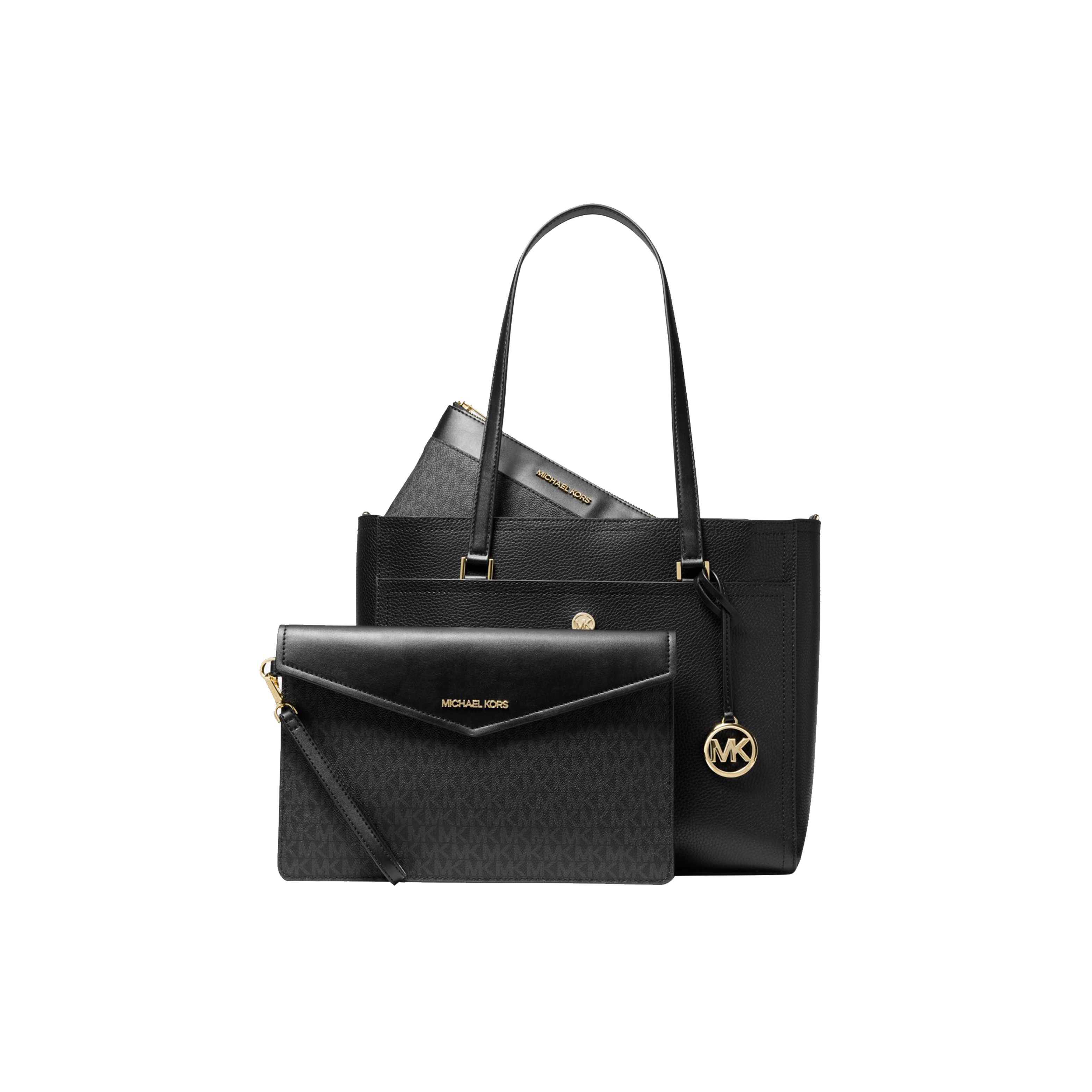 

Michael Kors Maisie Vintage Minimalist Logo Monogram Print Three-In-One Leather Tote Shopping Bag Shoulder Bag Women Tote Black 35T1G5MT7T-BLACK-COMBO Basic Set (Bag+Dust Bag)