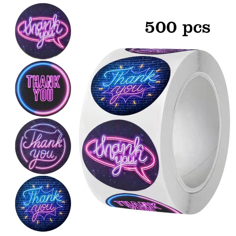 500Pcsroll Neon Pattern Thank You Stickers Diy Envelope Sealing Labels For Gift Bagsboxes Baking Cake Dessert Decoration
