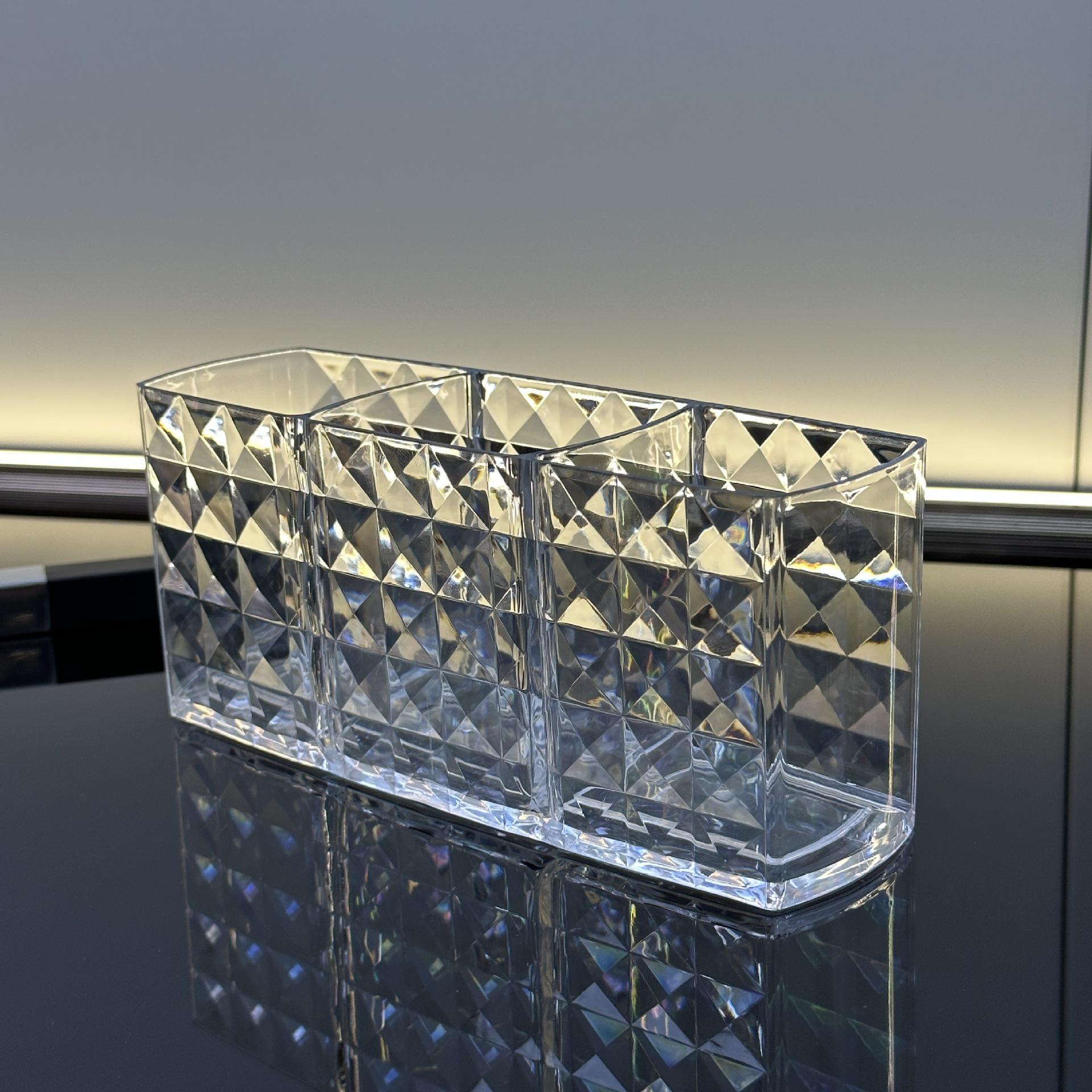 

Transparent Acrylic Three-Grid Storage Box for Cosmetics and Pen Holder