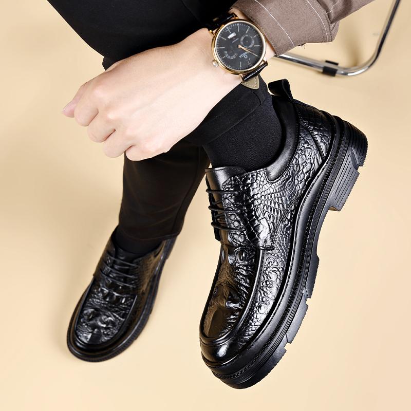 Fashion Men Brogue Shoes Outdoor Leather Thick Sole British High-end Derby Shoes Fashion Office Business Dress Oxford Shoes Men
