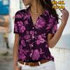 2025 Summer New Fashion Women's Flower Printed Short Sleeve V-neck Casual Button-down Shirt Top
