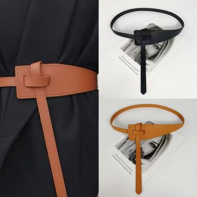 High Quality Pu Leather Designer Belts Knot Wide Coat Belt Long Soft Cummerbunds Women