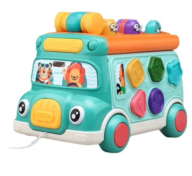QuiExact Educational Bus Music Shape Multifunctional Pull Preschool Entry for Girls and Boys Toy, Car, 300-Song Bus, Mole-Catching Game, Recognition,