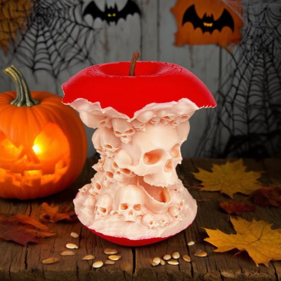 Halloween Fruit Core Skull Statue Creepy 3D Printed Skull Fruit Figurine for Indoor Home Living Room Office Desk Decor