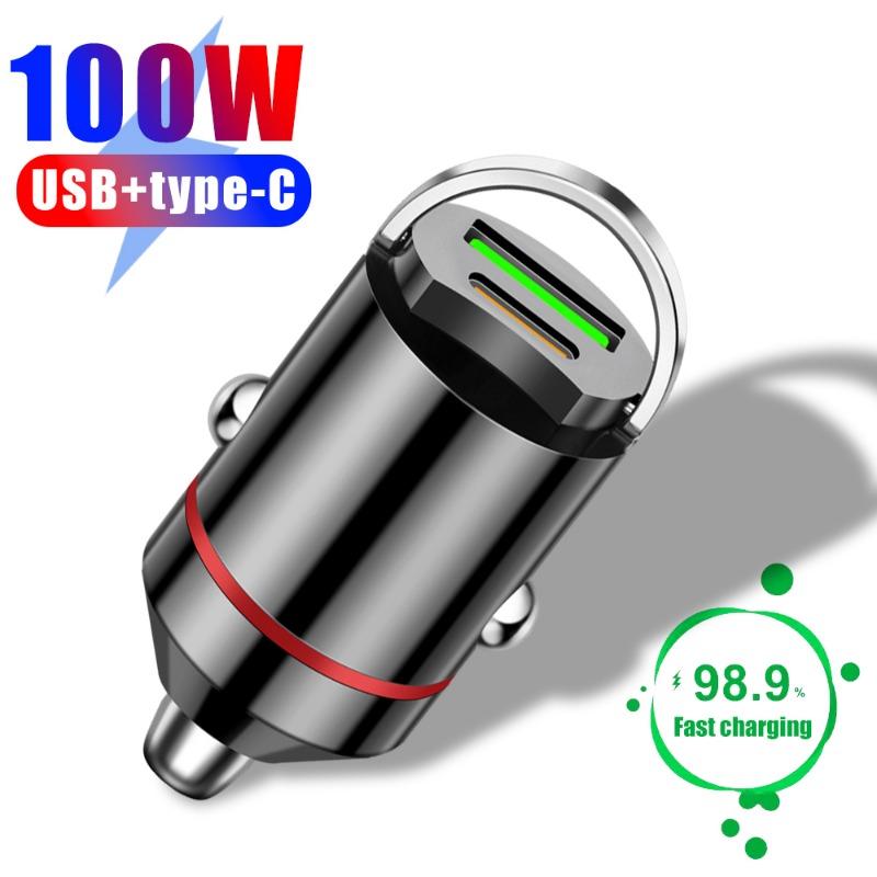 New 100W Car Pull Ring Charger Mini Hidden PD30W Fast Charger Multi-function Car Charger Quick Charge Adapter Dual USB Port