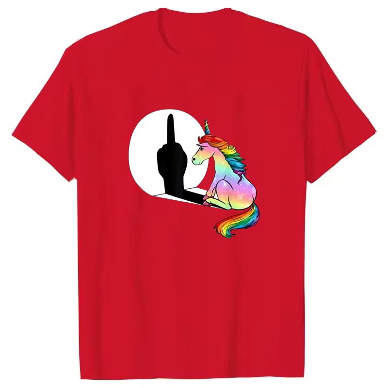 Unicorn Middle Finger T Shirt Women Mens T-Shirt Streetwear Tshirts Anime Clothes Four Seasons