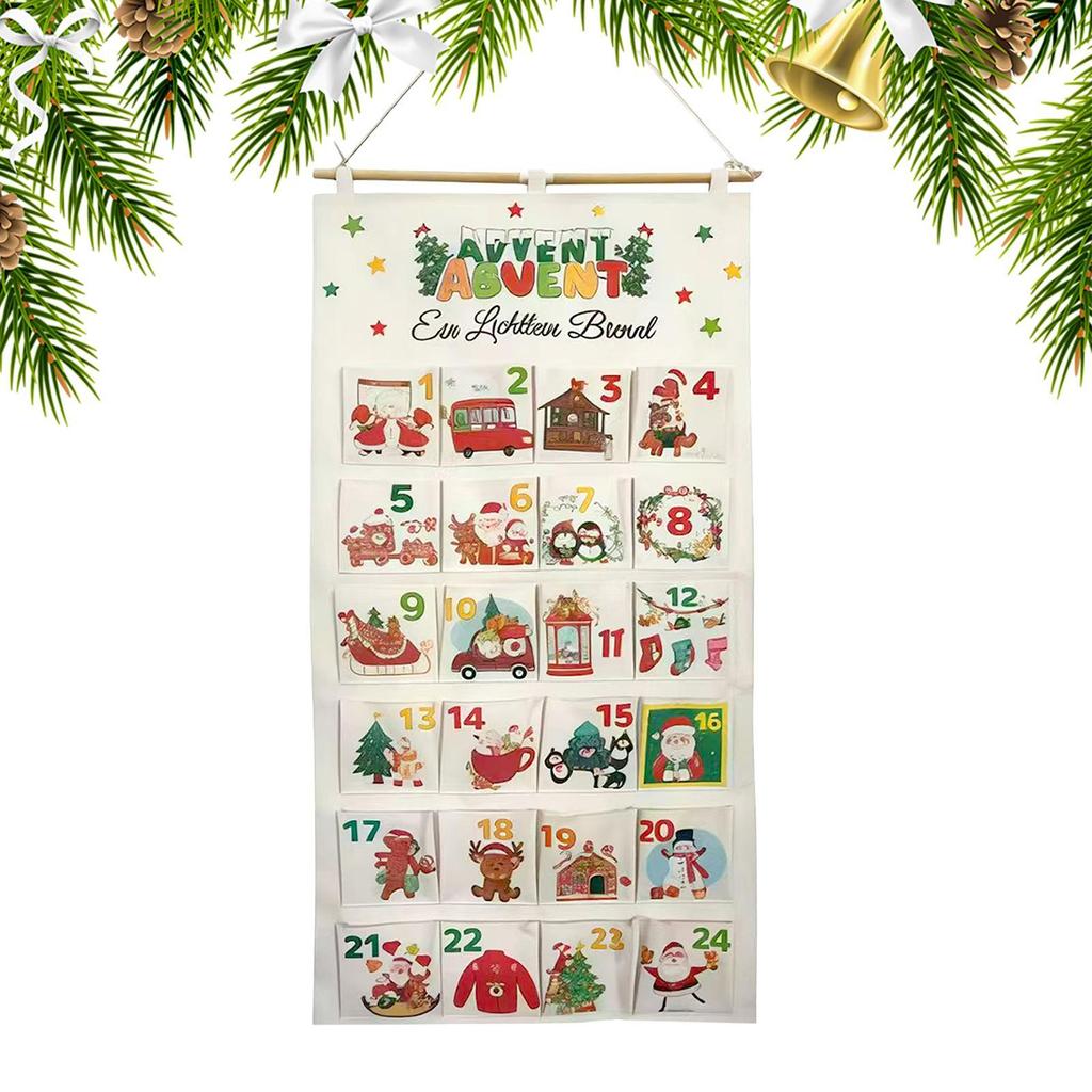 Christmas Advent Calendar 24 Pocket Fabric  Wall Decor Reusable Children's Christmas Countdown Surprise Gift Hanging Bag