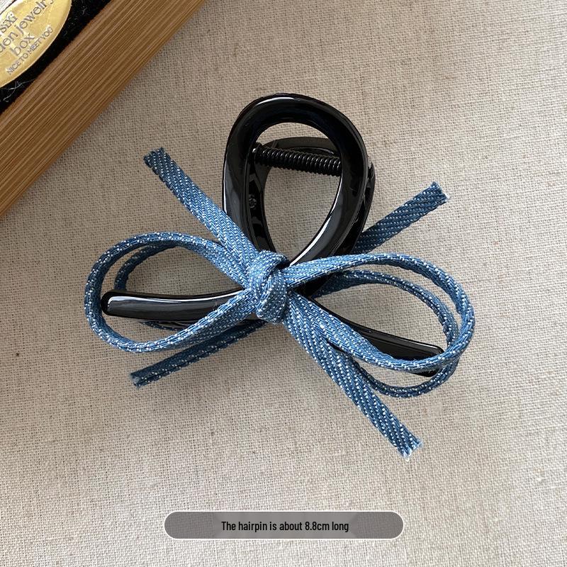 Koreanische Mode Blaue Denim Schleife Transparenter Grauer Haarspangen-Clip für Damen