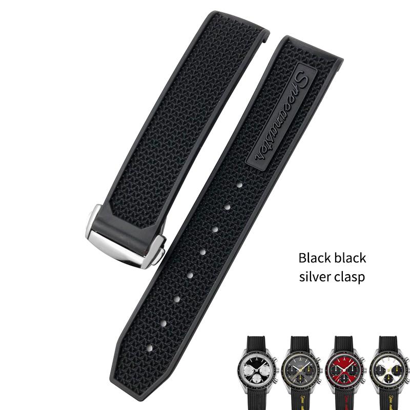 20mm 21mm 18mm 19mm High Quality Rubber Silicone Watchband Fit for Omega Speedmaster Watch Strap Steel Deployment Buckle
