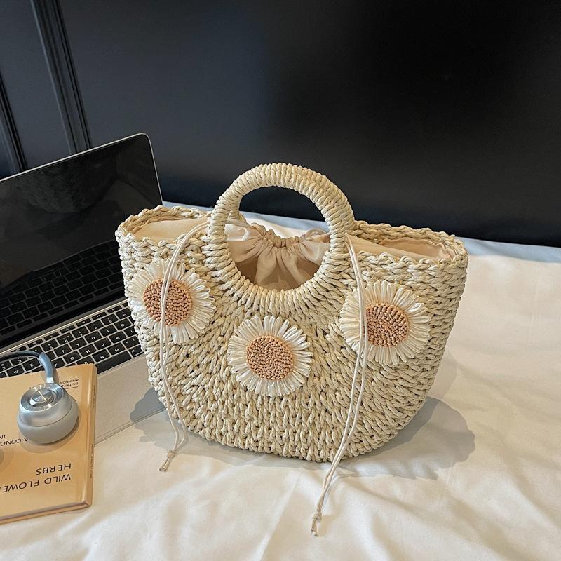 Корейская овощная корзина Ручная плетеная сумка Сумка для отпуска на море Пляжная сумка Большая вместимость Ручная соломенная сумка