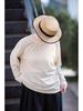 Autumn Beige Round Neck Long Sleeve Knit Top for Layering and Spring Commute