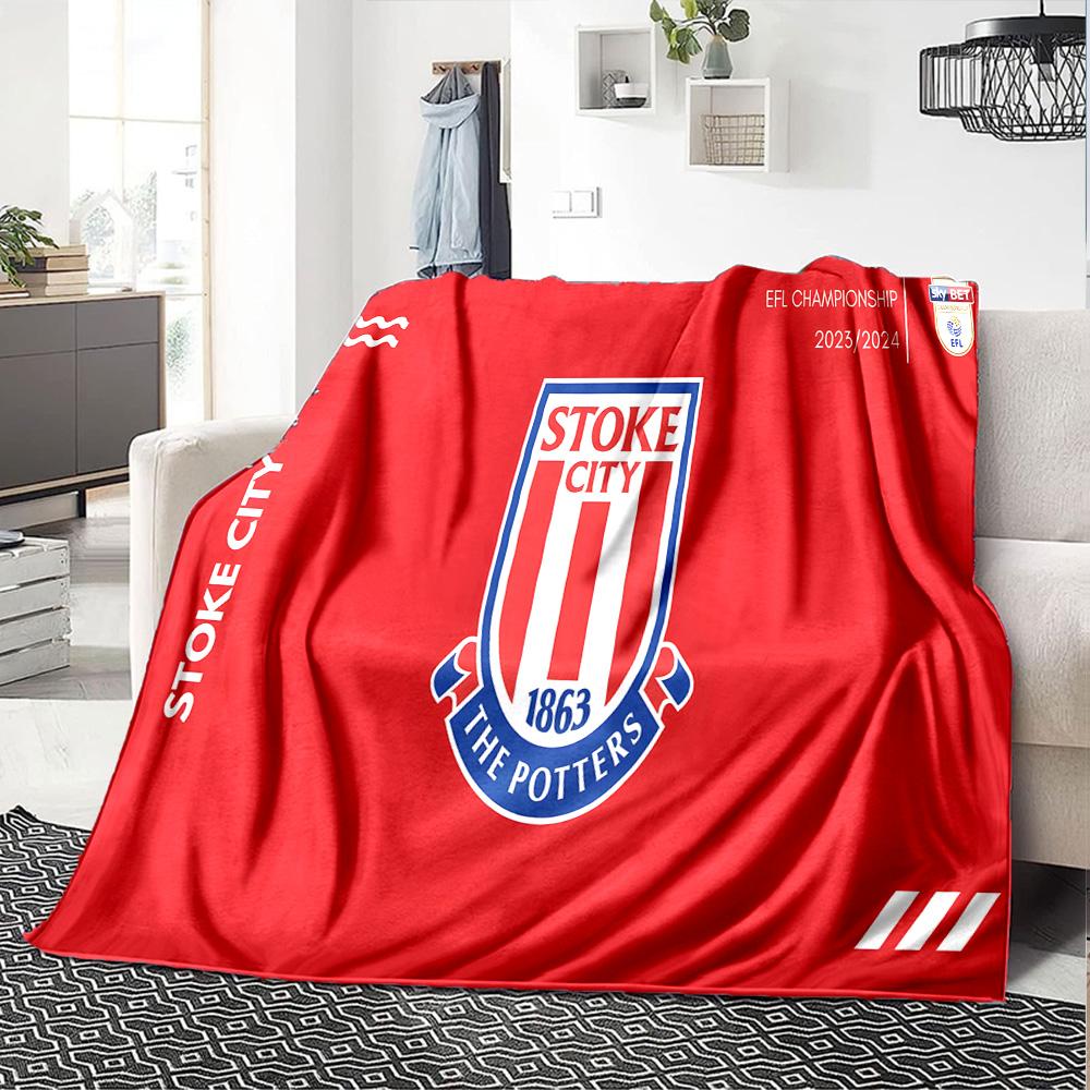 Stoke City Football Club Flannel Blanket, Soft Polyester, Modern Design, All-Season for Camping, Travel, Gifts for Holidays or Birthdays