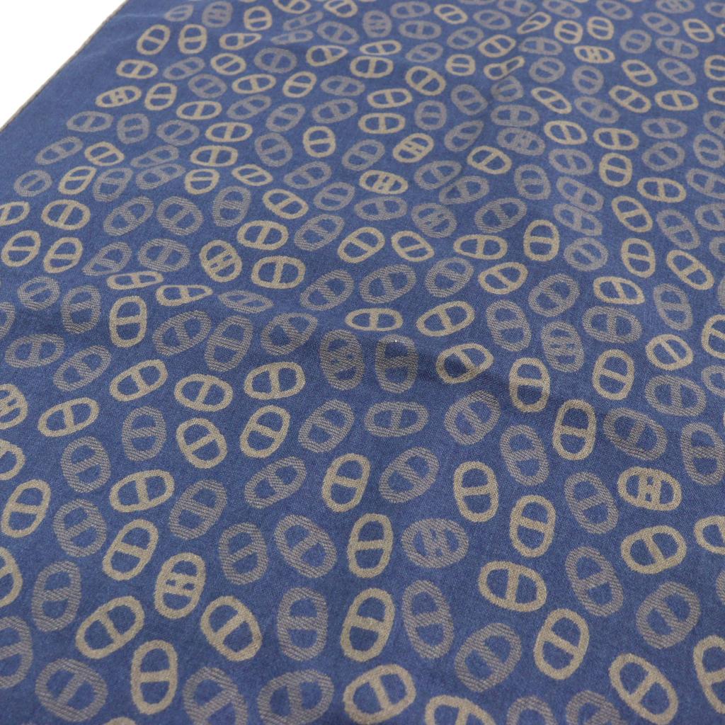 Great HERMES Scarf Bicolor Scarf Blue Light Brown Cashmere Mens Used