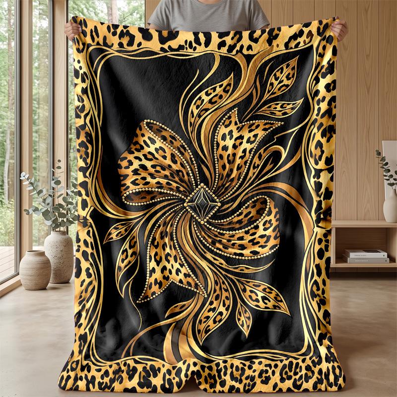 Leopard and Gold Elegance 1 Theme blanket Lightweight Warm Flannel Blanket Decorative Throw Blanket for Home Decoration