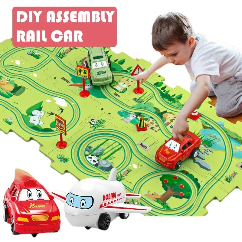 Non-Toxic Children Puzzle Electric Railroad Speeder Diy Assembly Electric Car Automatic Rail City Scene Construction Education Toy Gift