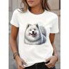Women Samoyed Dog Print T-Shirt Casual Short Sleeve Round Neck with Samoyed Face Women Clothing