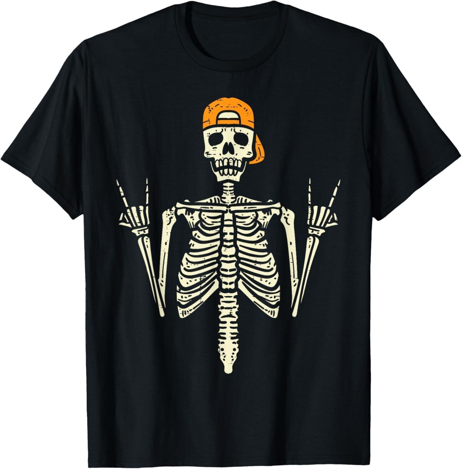 Rocker Skeleton Cap Skater Cool Halloween Punk Rock Men Boys Gift Unisex T-Shirt S