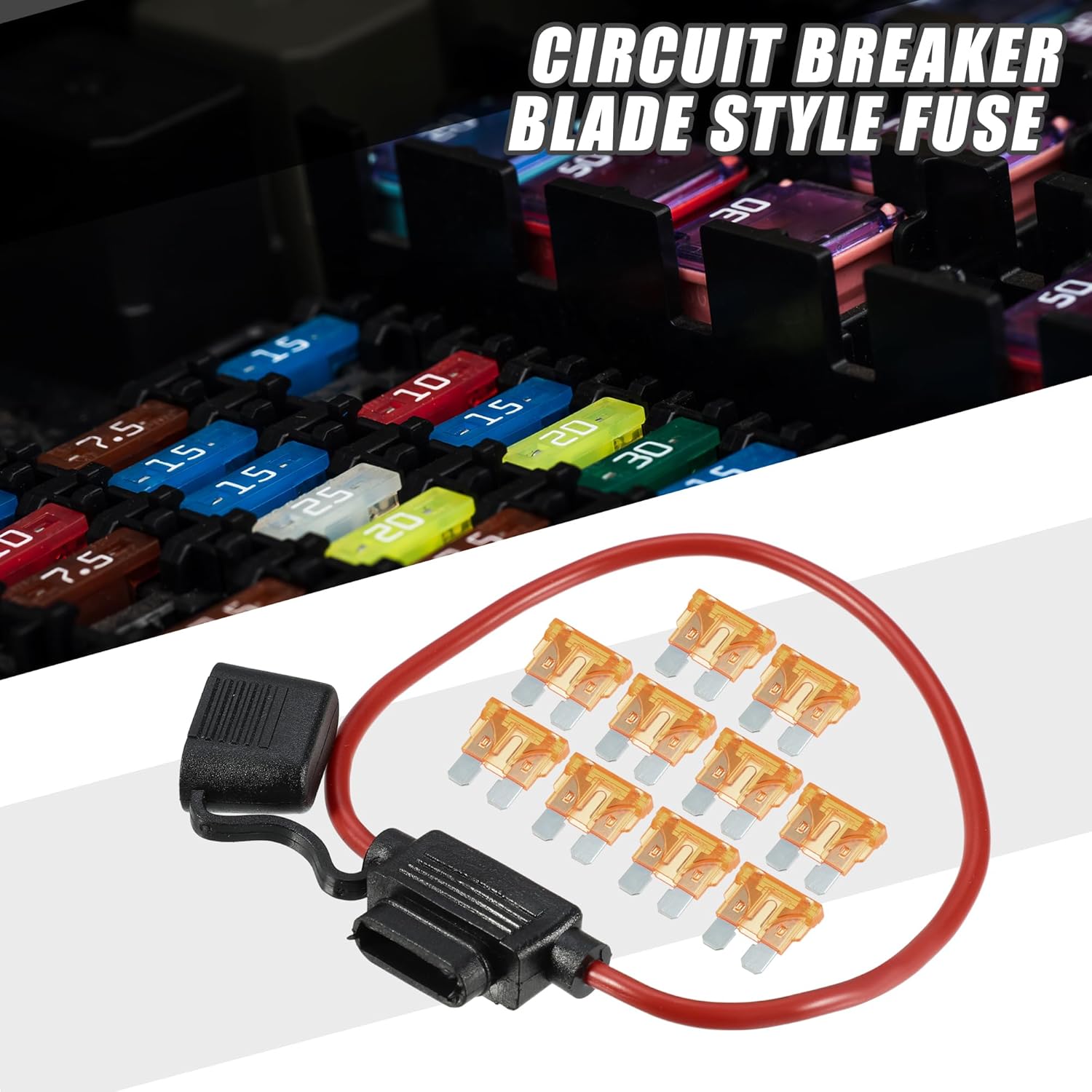 5A Standard Blade Style Fuse 12 AWG Fuse Holder Waterproof 12 Gauge Fuse Holder Blade Style Inline Fuse Holder Metal Black