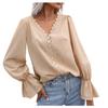 Womens Fashion  V-neck Long Sleeve Flared Sleeves  Lace Base Shirt Blouse Tops
