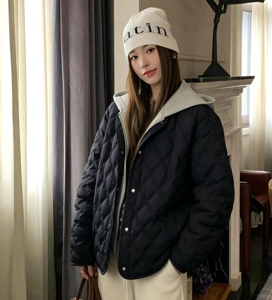 Jing new women's clothing European and American style autumn and winter new fashion quilting line rhombus hooded cotton jacket fashion