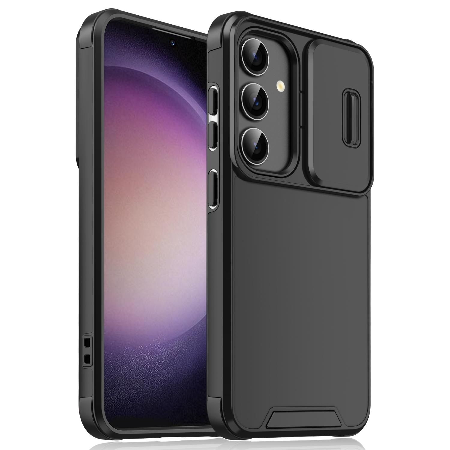 

For Samsung Galaxy S23 FE Shockproof Case PC+TPU Phone Cover with Slide Camera Guard Black