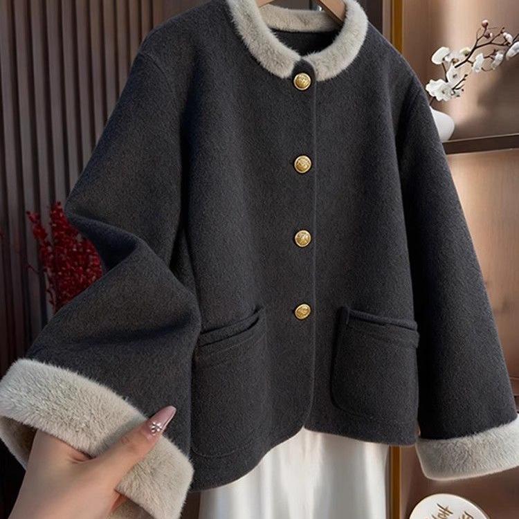 Women's 2025 Autumn/Winter Stylish Korean Patchwork Jacket with Round Neck